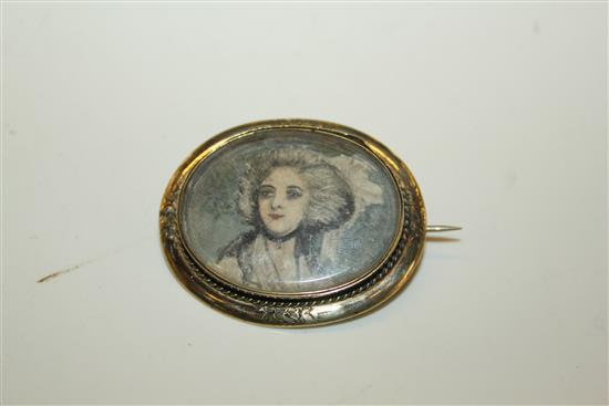 Mourning brooch with a pastel portrait(-)